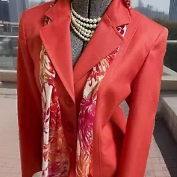 Evan Picone suit, coral color with scarf, size 12, EUC, jacket/pencil skirt - Picture 1 of 14